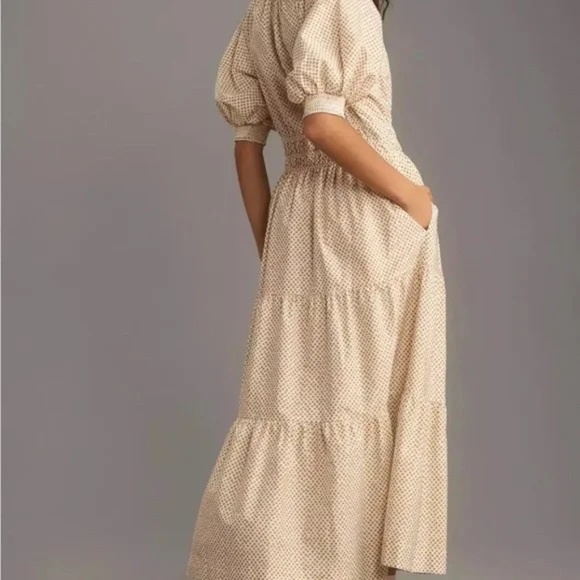 Anthropologie Somerset Maxi Dress Puff Sleeve in Neutral Size Small - Picture 4 of 7